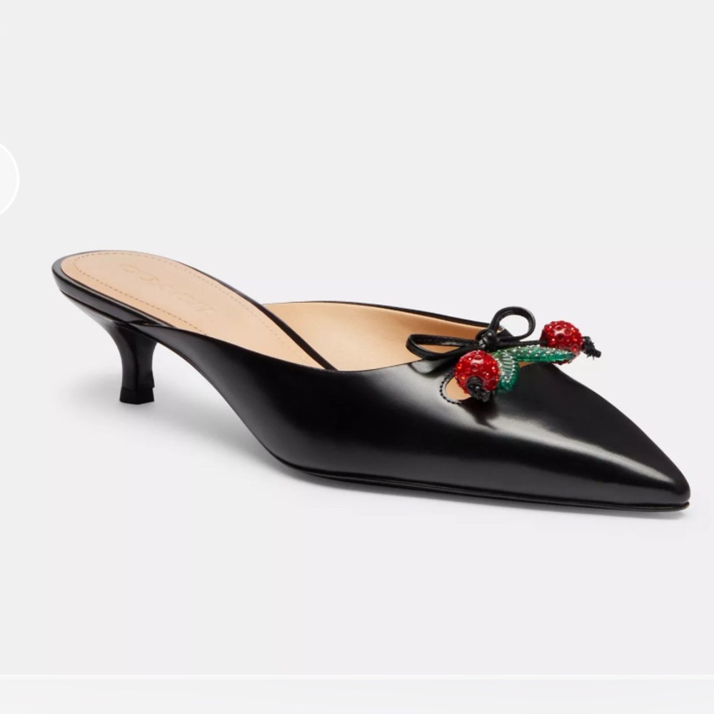 Coach black leather kitten heel mule